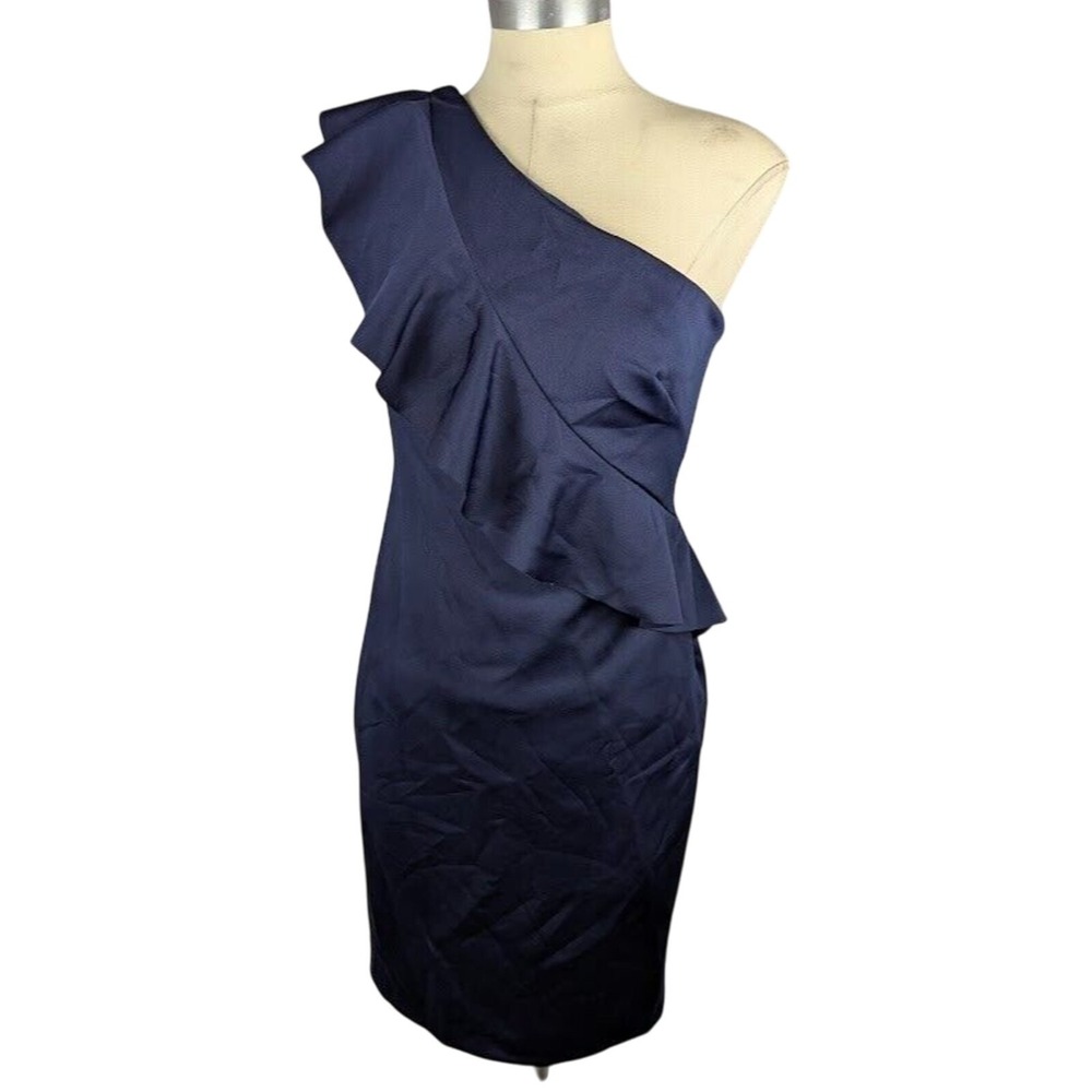 Jessica Howard Womens Ruffled Cocktail Party Dress Navy Size 8